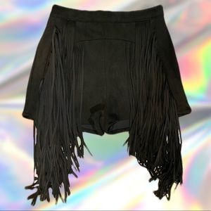Black Faux Suede Shorts w/ Long Fringe Size 2